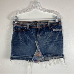 Y2K Denim Skirt mini women size 28 micro Patchwork 575  Fray Ram Hem Skirt